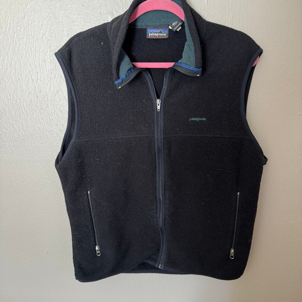 VINTAGE PATAGONIA Black Fleece Zip Up Vest Size Large Casual winter fall